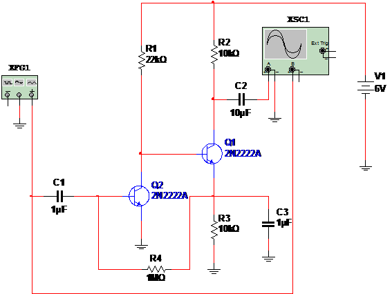 Figura 1 – Diagrama do Disparador de Schmitt (Schmitt Trigger) com dois transistores.
Figura 1 – Diagrama do Disparador de Schmitt (Schmitt Trigger) com dois transistores.