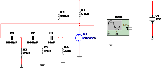 Figura 1 – Circuito do oscilador por deslocamento de fase.
Figura 1 – Circuito do oscilador por deslocamento de fase.