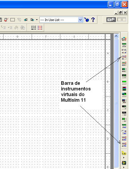 Barra de instrumentos do Multisim 11. Barra de instrumentos do Multisim 11.