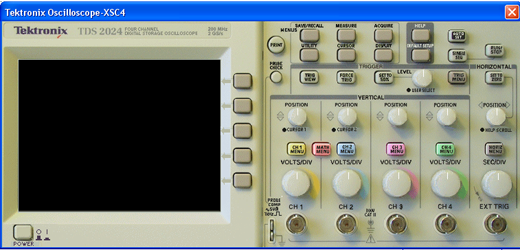 O osciloscópio da Tektronix dentro do MultiSIM. O osciloscópio da Tektronix dentro do MultiSIM.