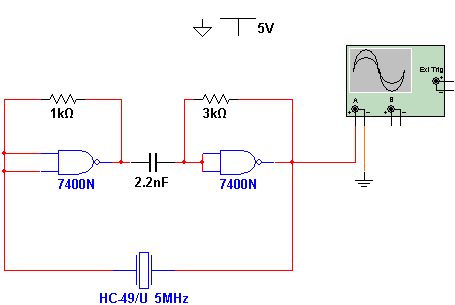 Oscilador de 5MHz com o 7404 Oscilador de 5MHz com o 7404