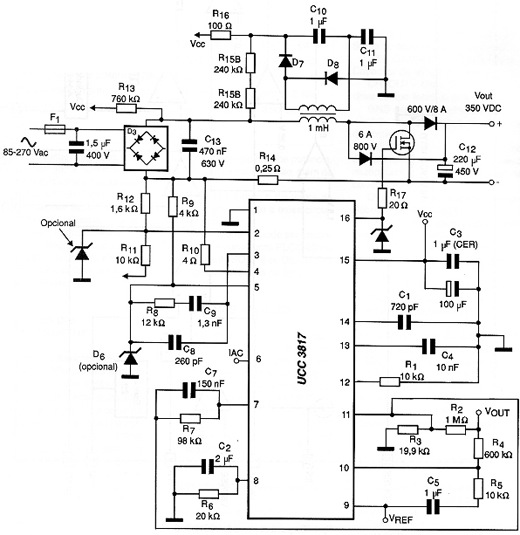 Circuito de aplicação do UCC1817
