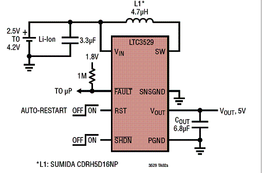  Carregador de bateria de 5 V 100 mA ou 500 mA usando o LTC3529 