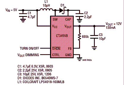 Conversor de 5 V para 12 V com o LT3495 