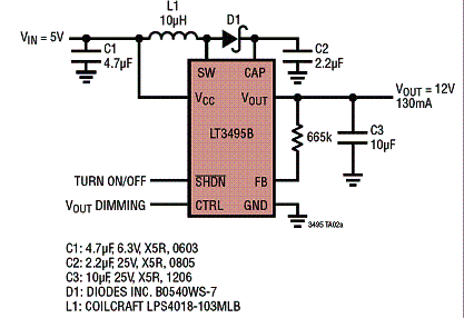 Conversor de 5 V para 12 V com o LT3495 Conversor de 5 V para 12 V com o LT3495