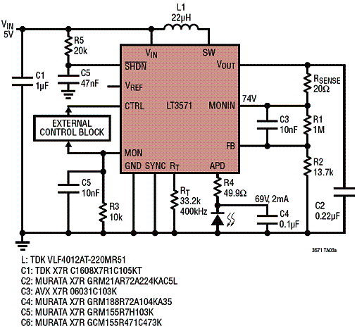 Conversor de 5 V para 69 V com soft start. Conversor de 5 V para 69 V com soft start.