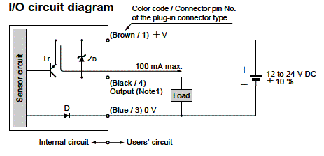 Circuito de conexão a uma carga externa na versão com transistor NPN 