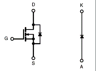 MOSFET e diodo no mesmo invólucro. 