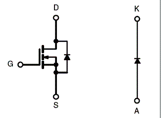 MOSFET e diodo no mesmo invólucro. MOSFET e diodo no mesmo invólucro.
