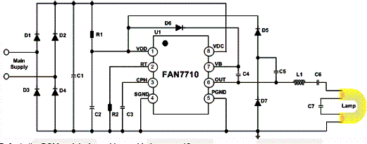 Circuito de aplicação utilizando o FAN7710 