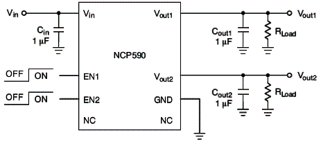 Figura 2 - Circuito típico de aplicação com duas tensões de saída. Figura 2 - Circuito típico de aplicação com duas tensões de saída.
