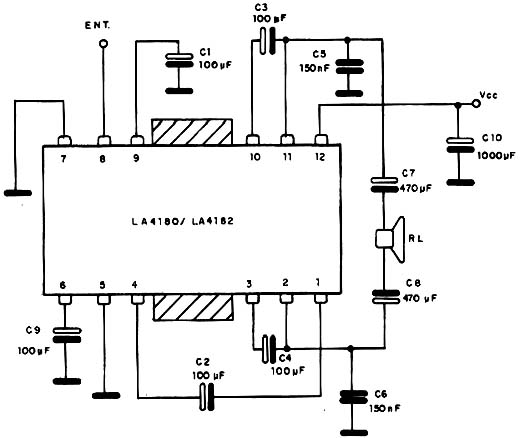 Circuito para aplicação mono (BTL).
Circuito para aplicação mono (BTL).