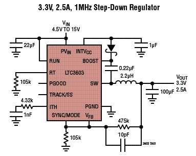 Figura 1 - Circuito de aplicação do LTC3603.
Figura 1 - Circuito de aplicação do LTC3603.