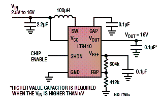 Figura 1 - Circuito de aplicação com o LT8410.
Figura 1 - Circuito de aplicação com o LT8410.