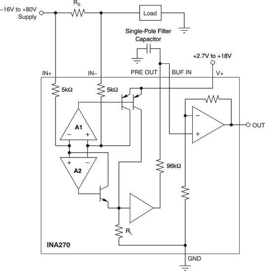 Figura 1 - Circuito de aplicação do INA270.
