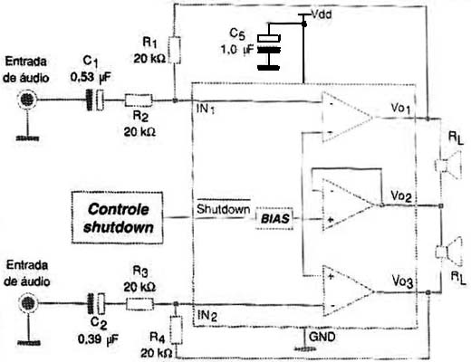 Aplicações com LM4910
Aplicações com LM4910