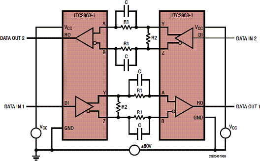 Figura 2 - Link bidirecional com o LTC2863-1. Figura 2 - Link bidirecional com o LTC2863-1.