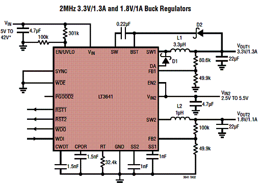 Figura 2 - Circuito para 3,3 V x 1,3 A e 1,8 V x 1 A Figura 2 - Circuito para 3,3 V x 1,3 A e 1,8 V x 1 A