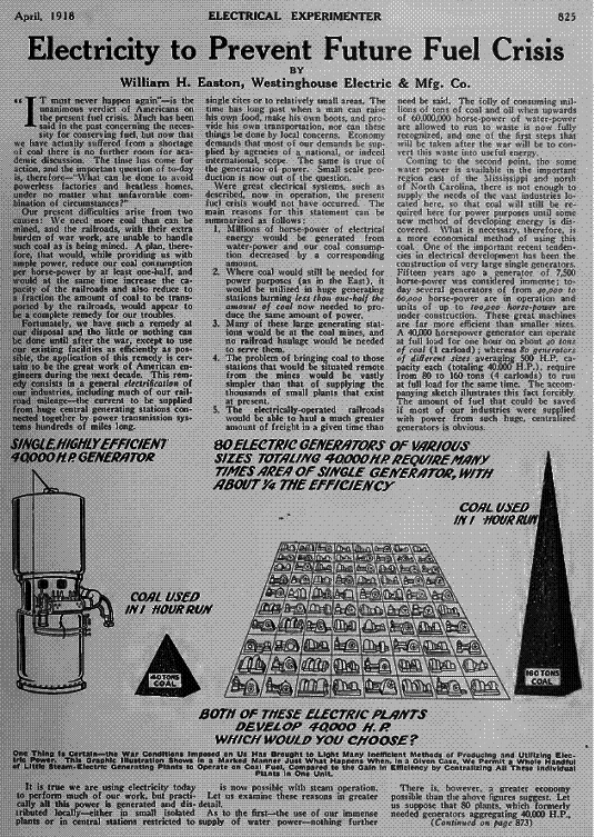 Notícia da Electrical Experimenter sobre crise de combustível em 1918
