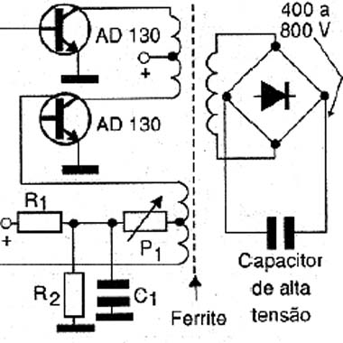 Circuito inversor de uma ignição por descarga capacitiva. Circuito inversor de uma ignição por descarga capacitiva.