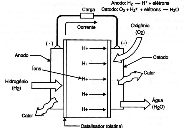    Figura 13 – O funcionamento de uma célula à combustível                                                    
