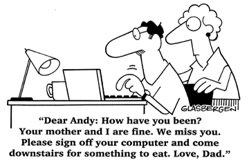 “Caro Andy; Como está? Por favor desligue seu computador e venha aqui em baixo comer alguma coisa. Com amor, Papai.”
“Caro Andy; Como está? Por favor desligue seu computador e venha aqui em baixo comer alguma coisa. Com amor, Papai.”