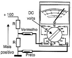 Observando a polaridade na medida de tensões contínuas. 