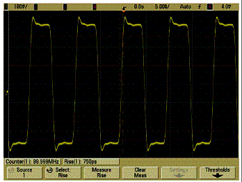 Visualizando o mesmo sinal com o osciloscópio MSO7054A de 500 MHz. 