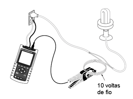 A bobina é elaborada com 10 voltas de fio comum. 