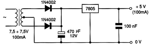 Fonte de 5V para o circuito. Fonte de 5V para o circuito.