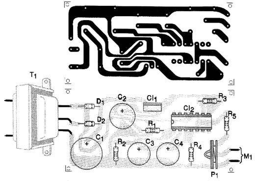 Placa de circuito impresso do frequencímetro de rede. 