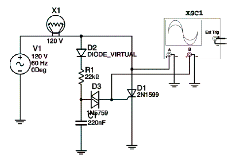 Figura 7 - Usando um osciloscópio para testar um SCR Figura 7 - Usando um osciloscópio para testar um SCR