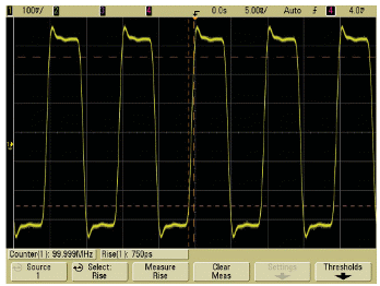 Figura 4 - Visualizando o mesmo sinal com o osciloscópio MSO7054A de 500 MHz.
Figura 4 - Visualizando o mesmo sinal com o osciloscópio MSO7054A de 500 MHz.
