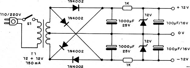 Figura 1 – Fonte simétrica para o circuito
Figura 1 – Fonte simétrica para o circuito