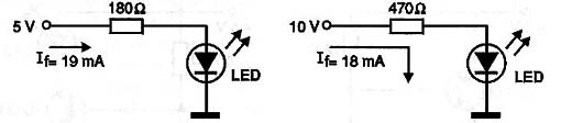 Alimentação direta de LEDs com 5 e 10 V.
