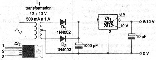 Fonte de   6 a 12 V. 