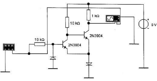 Simulação do circuito da figura anterior feita no Electronics Workbench.               