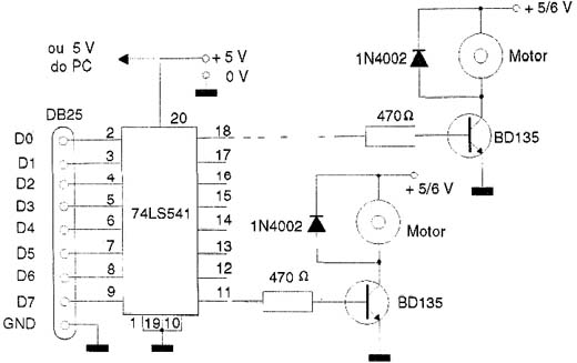 Acionamento de 8 caixas usando um buffer 74LS541. Acionamento de 8 caixas usando um buffer 74LS541.