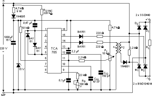 Controle de onda completa com ponte mista (diodo + SCR). Controle de onda completa com ponte mista (diodo + SCR).