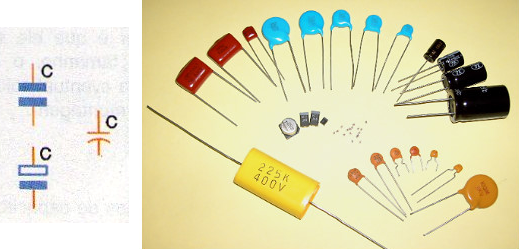 Figura 2 – Símbolos e aspectos dos principais tipos de capacitores.
