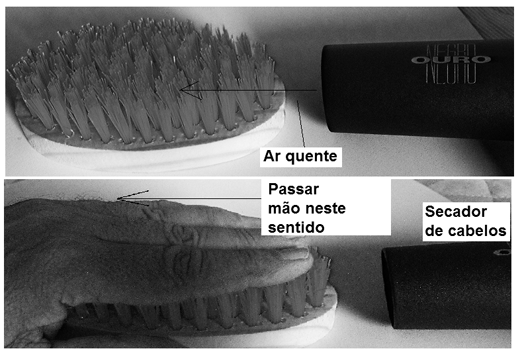 Figura 1 – Entortando as cerdas da escova com ar quente
Figura 1 – Entortando as cerdas da escova com ar quente