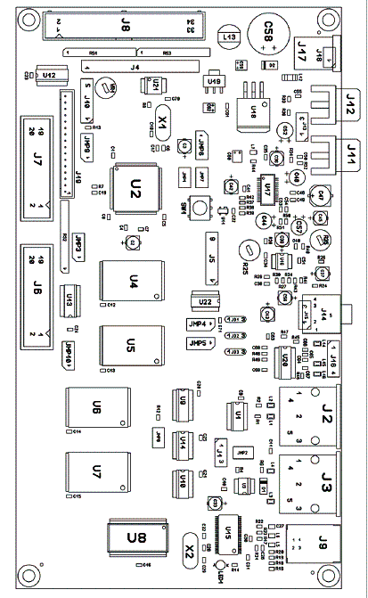 Aspecto da placa de avaliação e desenvolvimento de piano eletrônico com o Atmel ATSAM2553. Aspecto da placa de avaliação e desenvolvimento de piano eletrônico com o Atmel ATSAM2553.