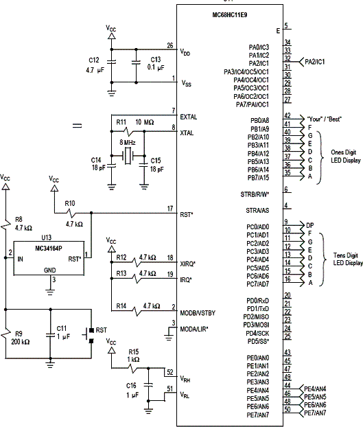 Circuito do setor de processamento com o microcontrolador MC68HC11E9 da Freescale. 