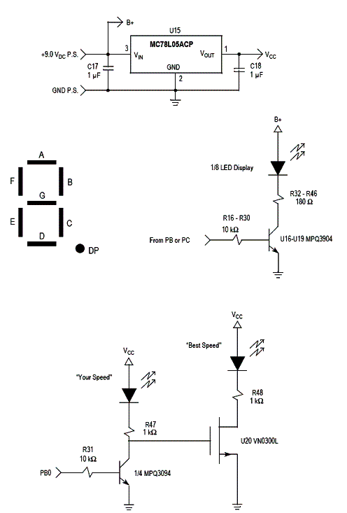 Circuito regulador de tensão e de excitação para os LEDs indicadores. Circuito regulador de tensão e de excitação para os LEDs indicadores.