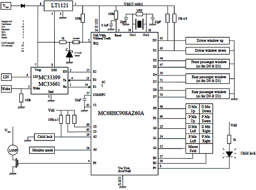 Diagrama completo do teclado de porta de carro. 