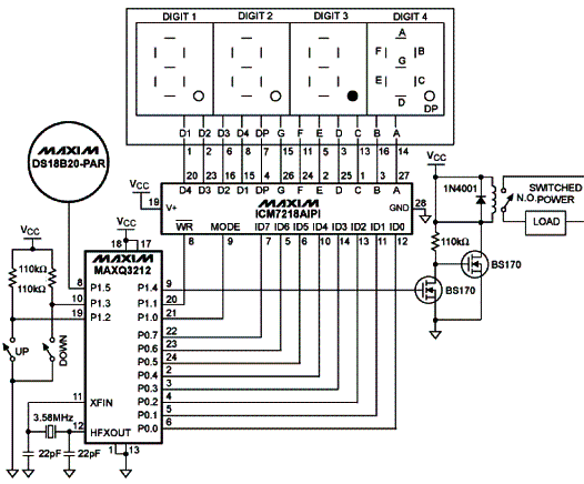 Diagrama completo do termostato-termômetro com o MAXQ3212. Diagrama completo do termostato-termômetro com o MAXQ3212.