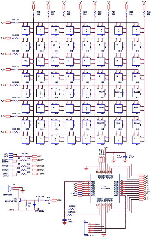Diagrama elétrico do teclado. 