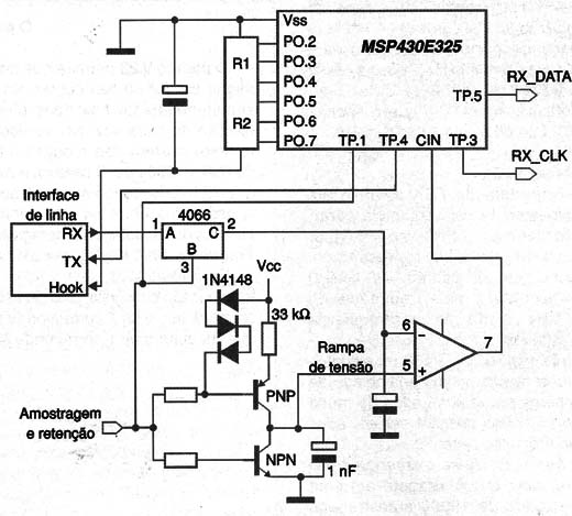 Exemplo de circuito usando o MSP430.
Exemplo de circuito usando o MSP430.