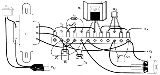 Montagem em ponte de terminais da Fonte de Alimentação 0-12 V x 500 mA 