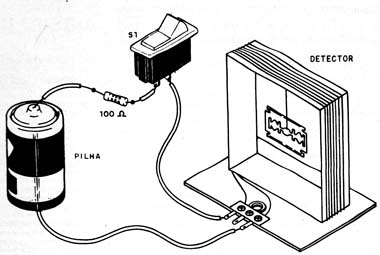 Montagem e ligação do detector a uma pilha. 